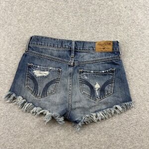 Y2k Denim Shorts micro mini Hollister California Mid Rise Distressed Denim 00s